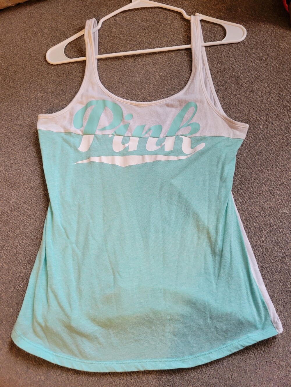 PINK Victoria's Secret Aqua and White Logo Scoop Tank